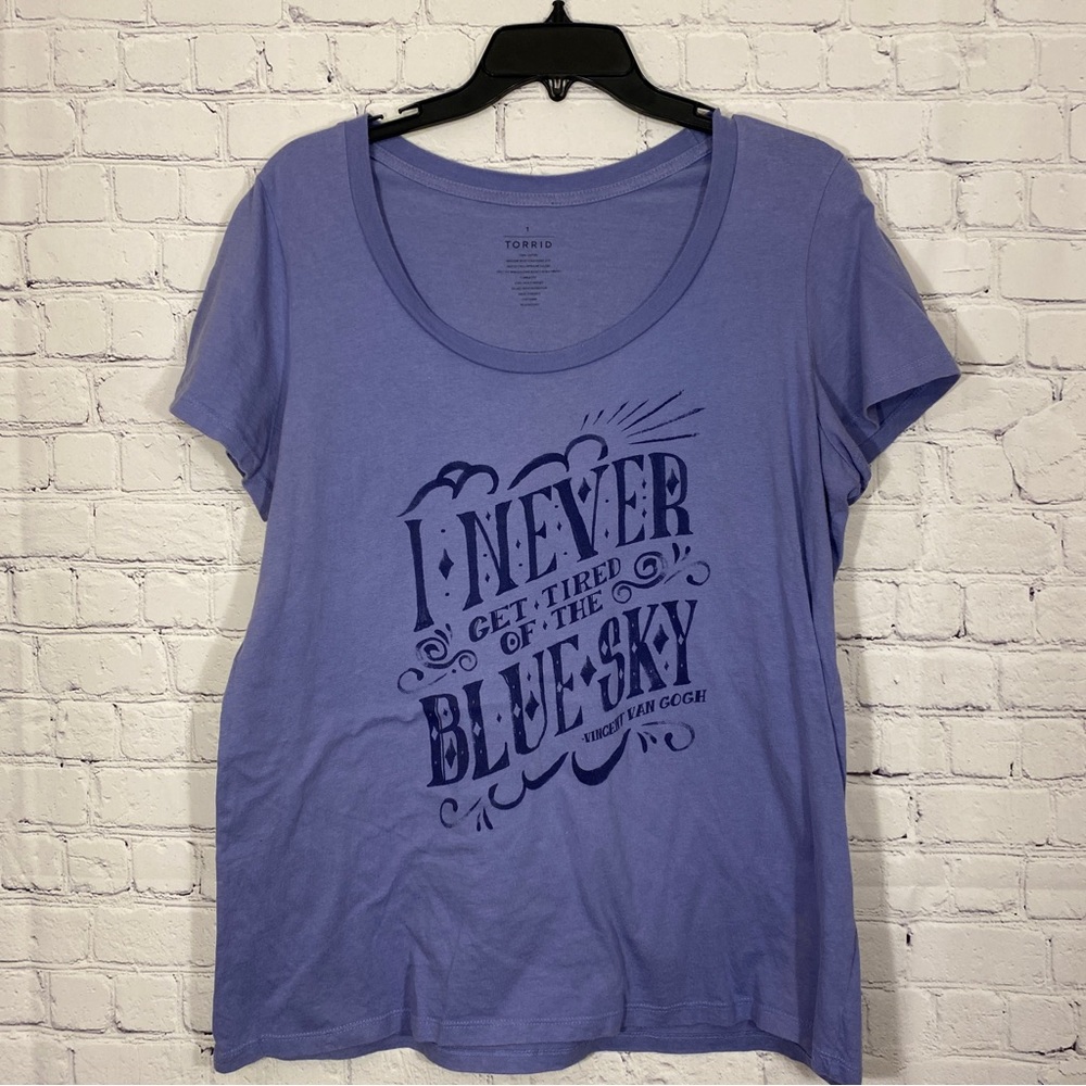 Torrid Womens Shirt sz 1 Blue Scoop Neck Short Sleeve Van Gogh Stretch Top